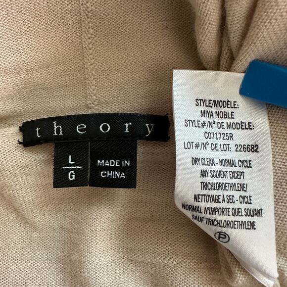 Theory Miya Noble Open Drape Cardigan Large Beige Wool Quiet Luxury Minimalist - Picture 10 of 11